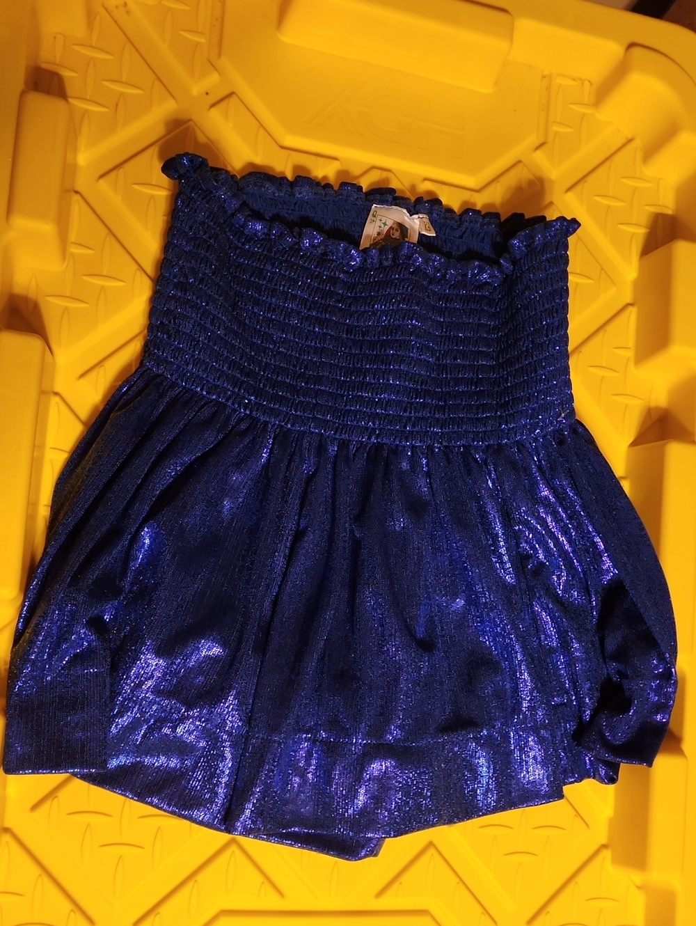 QUEEN OF SPARKLES Metallic Royal Blue Smocked Mini Shorts
